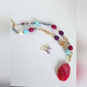 Elegant Multicolor Beaded Necklace and Earring Set
